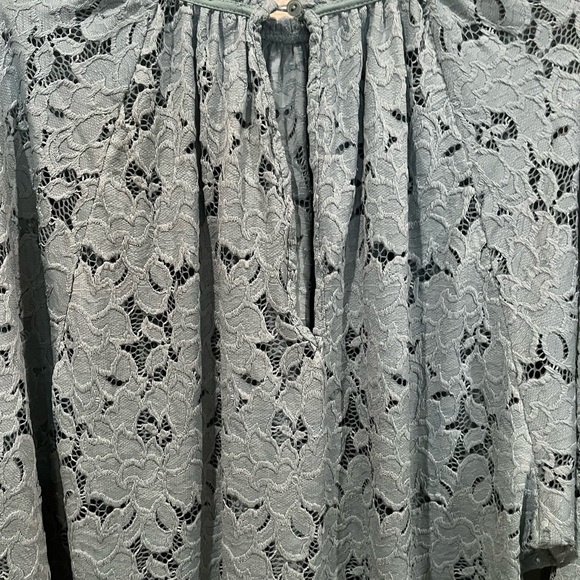 Free People Olivia Lace puff sleeve blue green lace blouse top shirt size medium - Picture 4 of 9